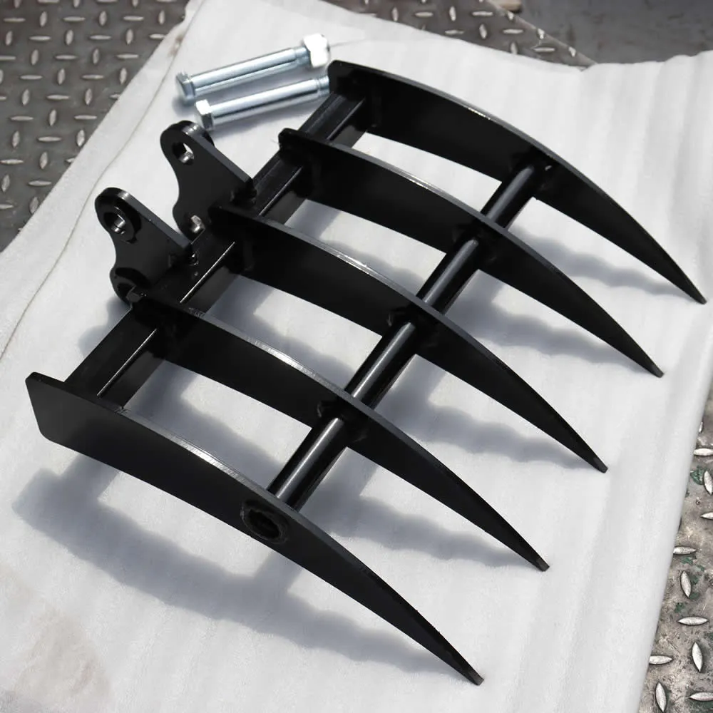 Accesorio para excavadora - Rastrillo de 5 dientes y 500 mm (Ancho ajustable)
