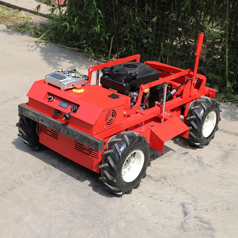 Cortacésped con control remoto y ruedas, China, 12 V, 225 cc.
