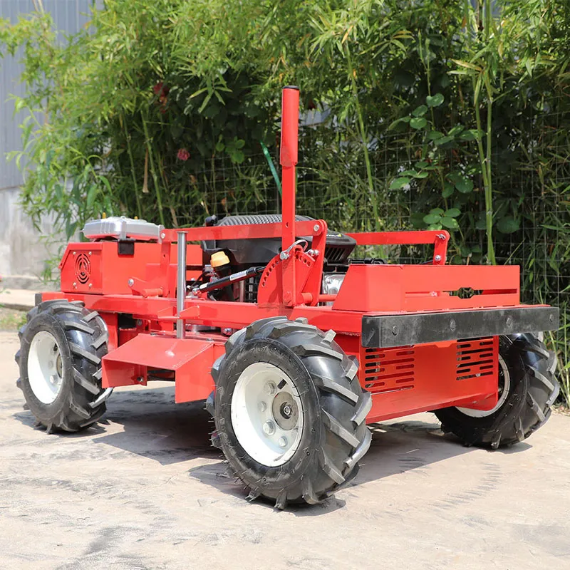 Cortacésped con control remoto y ruedas, China, 12 V, 225 cc.