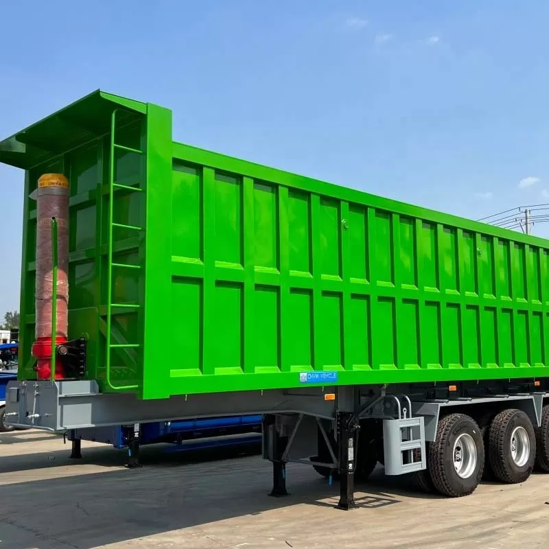 Semirremolque volquete de 80 toneladas y 35 m³, completamente nuevo, con remolque autovolquete trasero.