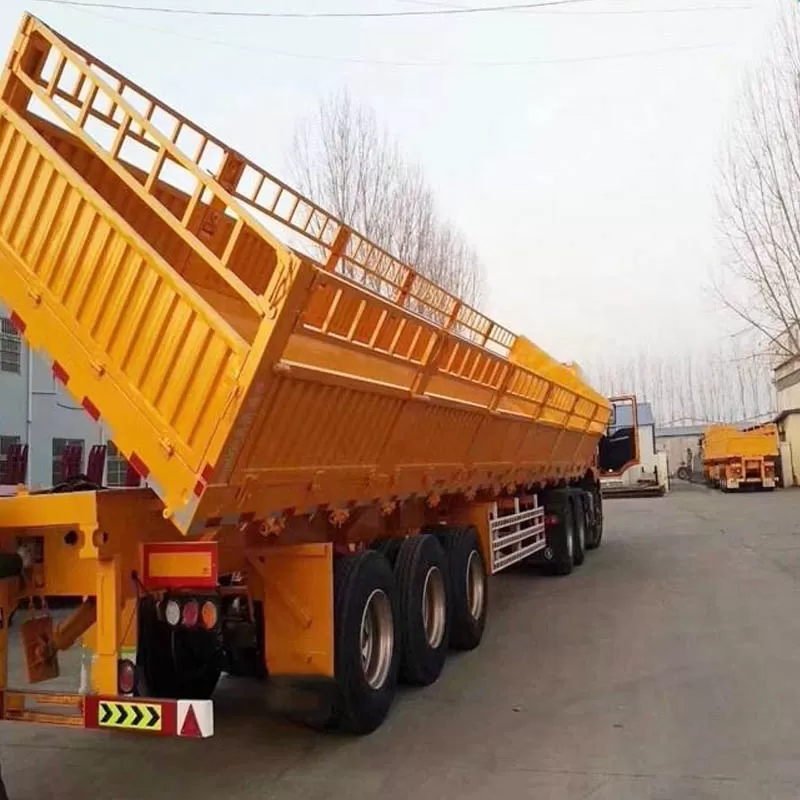 شاحنة قلابة جانبية ثلاثية المحاور، حمولة 30-50 طن، شاحنة قلابة شديدة التحمل، مقطورة قلابة نصفية