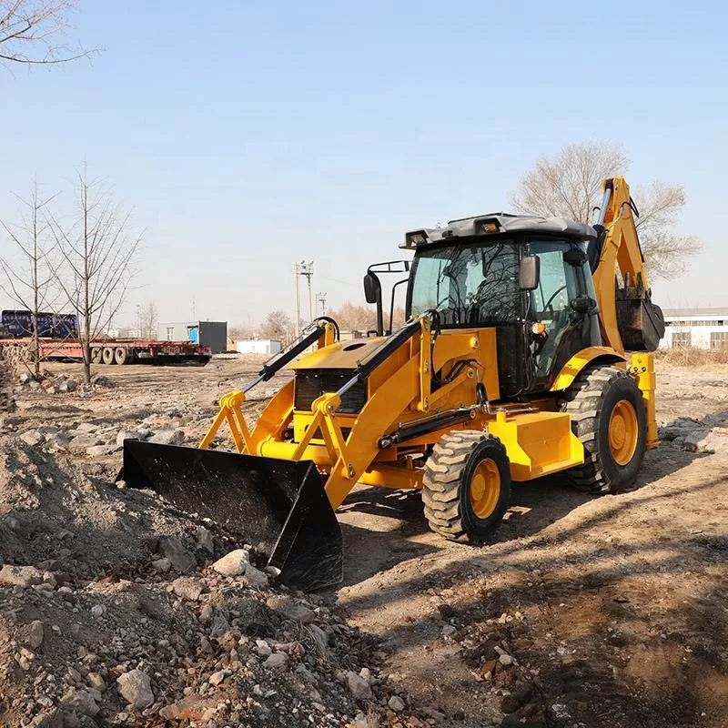 Construction equipment wheeled loader with backhoe and compact backhoe.