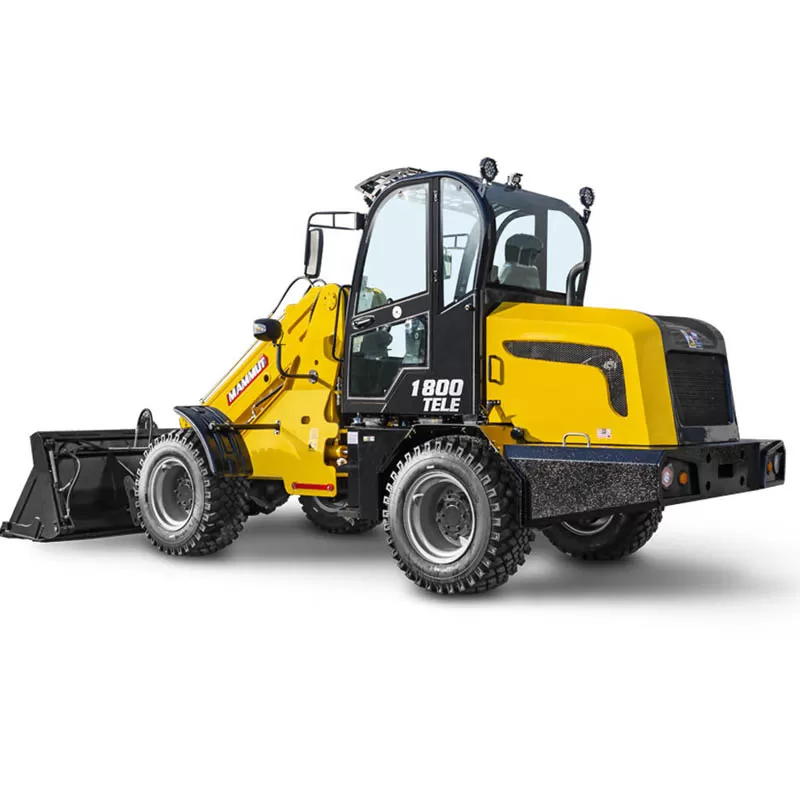 رافعة شوكية صغيرة تلسكوبية تعمل بالديزل رباعية الدفع بوزن 1.8 طن، مزودة بآلية زراعية، مع إمكانية تغيير سريع للذراع.