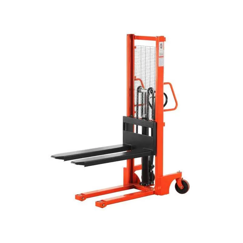 Manual pallet stacker crane manufactured in China; manual hydraulic lifting and loading/unloading stacker crane.
