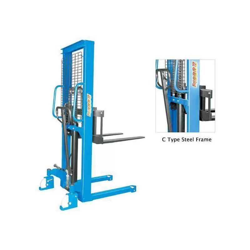 Manual pallet stacker crane manufactured in China; manual hydraulic lifting and loading/unloading stacker crane.