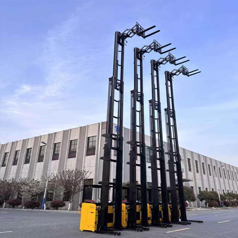 Double scissor lift stacker, 1t, 1.6t, 2t electric forklift, deep reach forklift with fork-mounted camera.