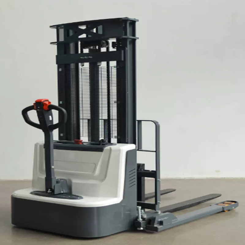 Factory direct sale electric pallet stacker forklift with fast charging for e-commerce order fulfillment.