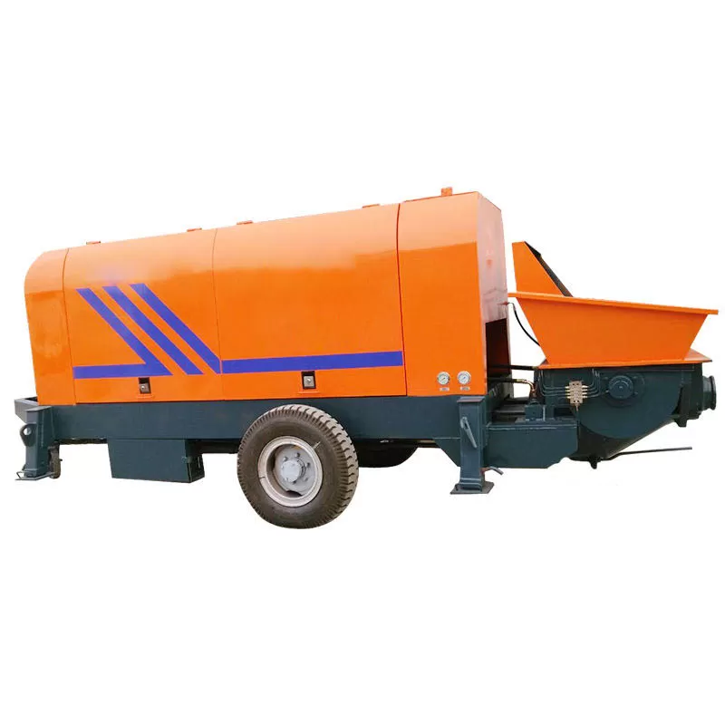 Trailer-mounted concrete pump HBT60 electric trailer concrete pump, a new type of mobile mini concrete pump.