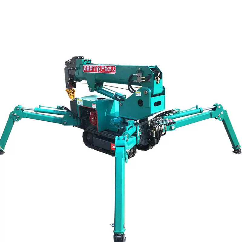 Telescopic boom 1.2-ton crawler spider crane, with gearbox and engine core components.