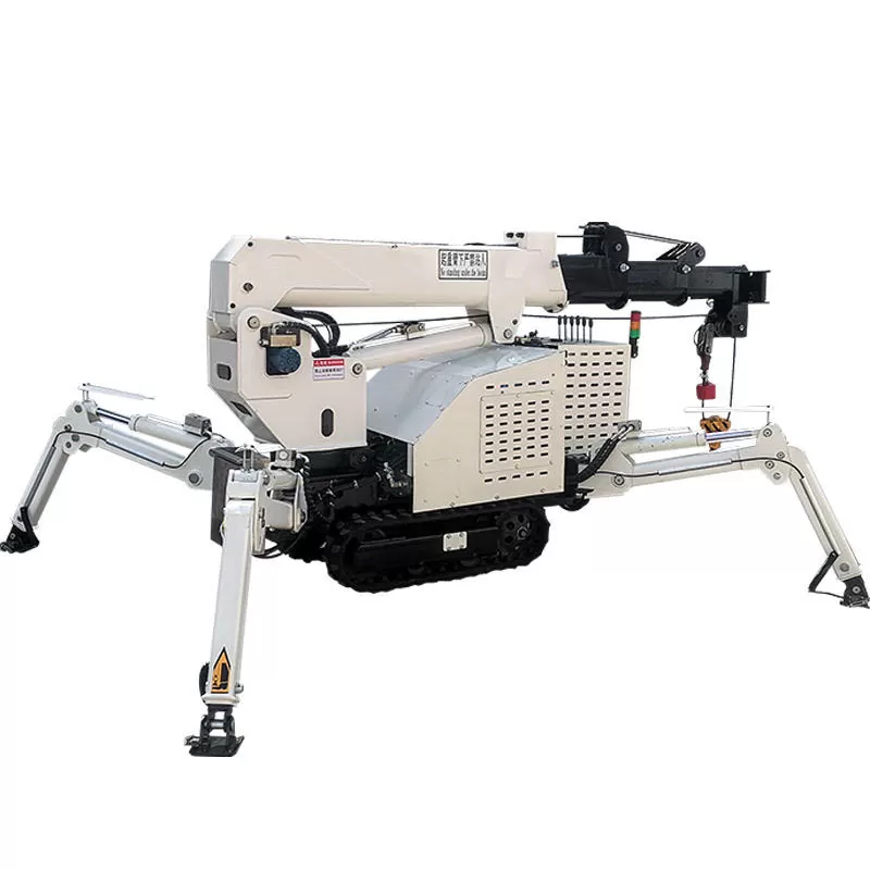 Telescopic boom 1.2-ton crawler spider crane, with gearbox and engine core components.