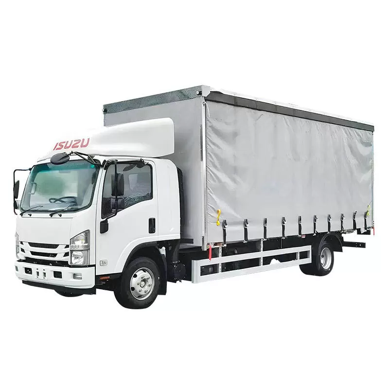 شاحنة إيسوزو ELF KV100 الجديدة 4x2 ديزل، حمولة 3-5 أطنان، خفيفة الوزن، كابينة مفردة، يورو 6، صندوق ستارة من النوع الأيسر