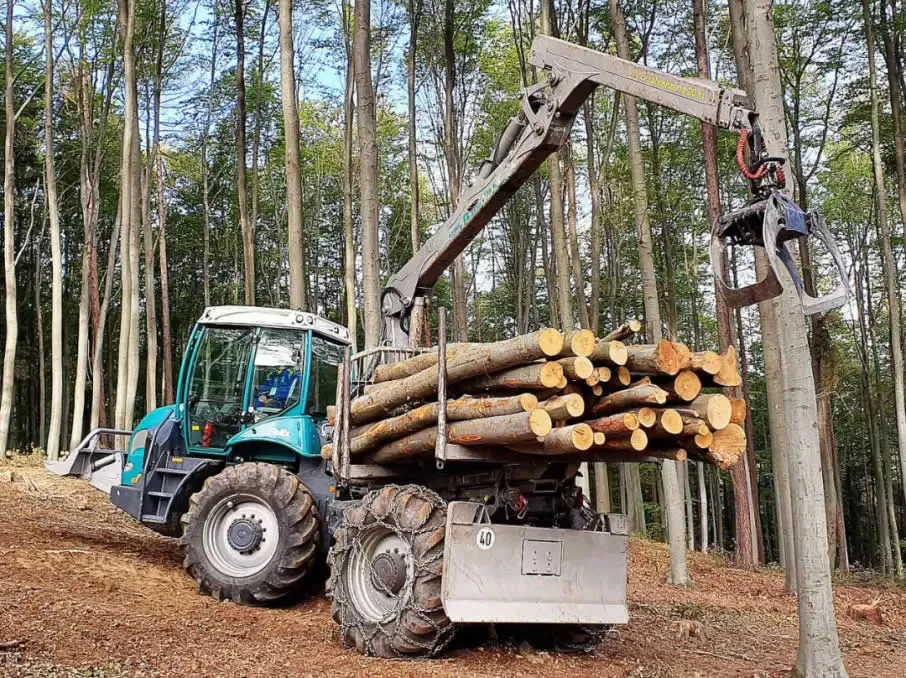 Mantenimiento y cuidado del eje de transmisión y el cabezal de corte de una máquina cosechadora de madera