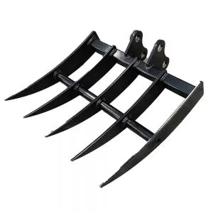 Accesorio para excavadora - Rastrillo de 5 dientes y 500 mm (Ancho ajustable)