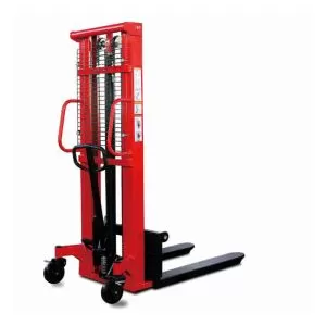 1-ton self-loading pallet stacker forklift, high-lift manual pallet stacker, manual forklift