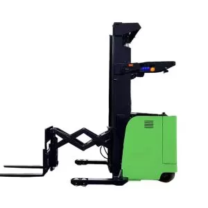 Double scissor lift stacker, 1t, 1.6t, 2t electric forklift, deep reach forklift with fork-mounted camera.
